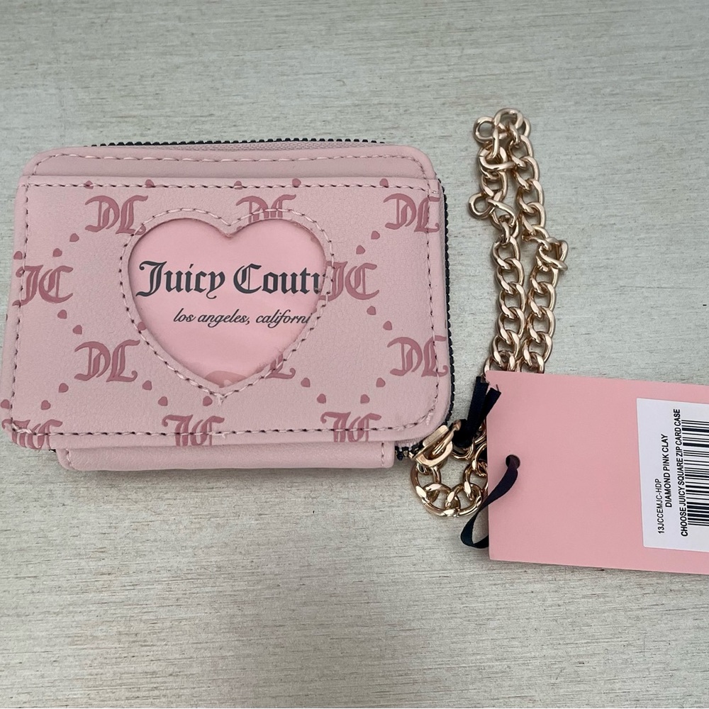 Juicy Couture Diamond Pink Clay Choose Juicy Square Zip Card Case NWT